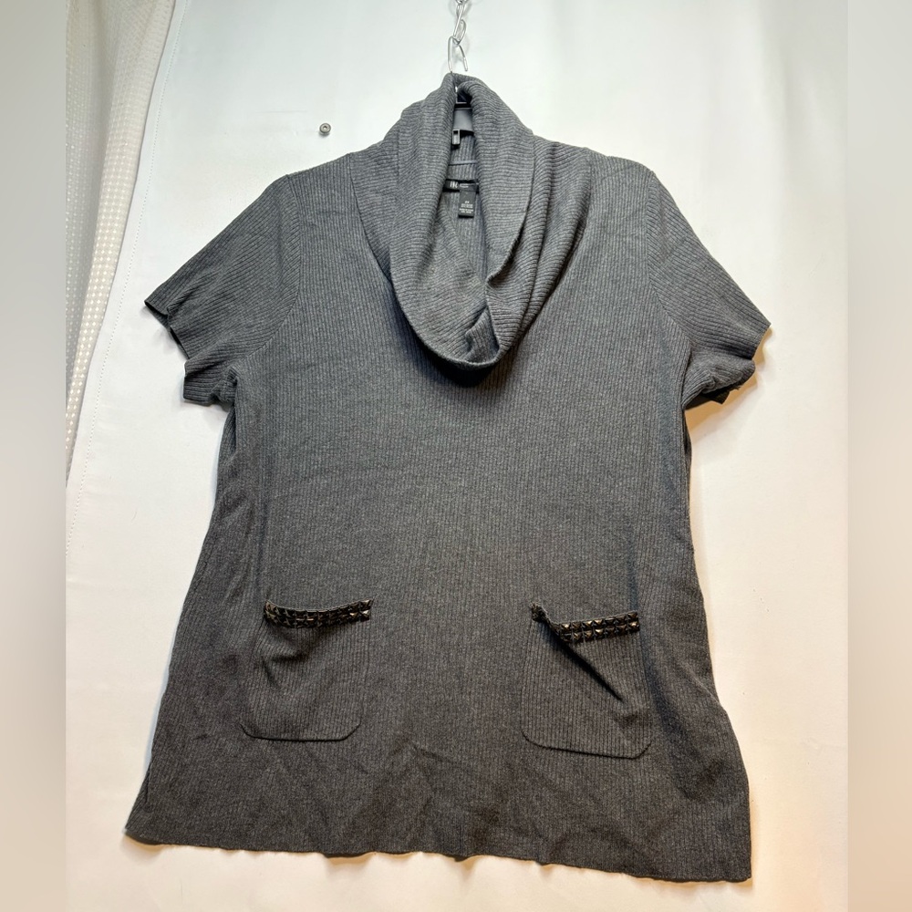INC International Concepts Charcoal Knit Top cowl neck